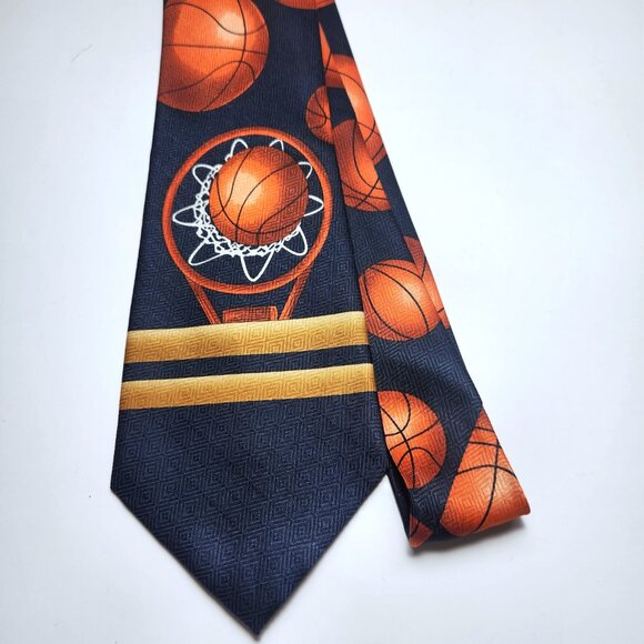 Basketball Necktie Men's Hand Made Basketballs 4" Wide 57" Long Fratello Tie - Picture 2 of 5
